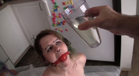 Naked white girls remove ball gags before consuming each others piss 95897567