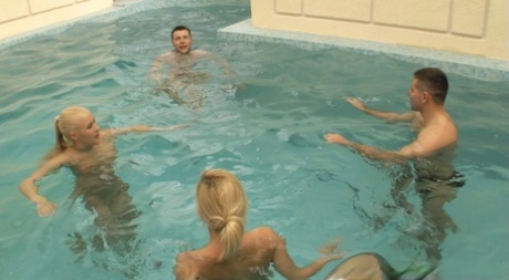 Blonde girls and their men friends fuck after playing a sex game 99487839