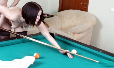 Hot groupsex on the pool table with sexy brunette named Romana 34834699