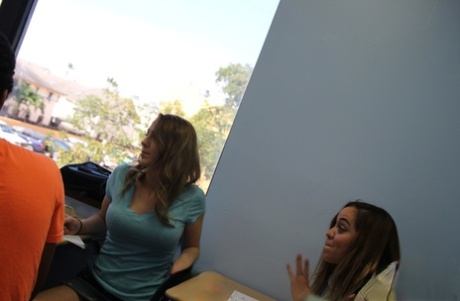 Amateur coed Ashley flashing her tits and upskirt panties in classroom 66005225