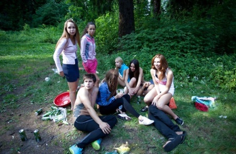 Jizz starving teenage chicks suck and fuck hard cocks outdoor 17272562